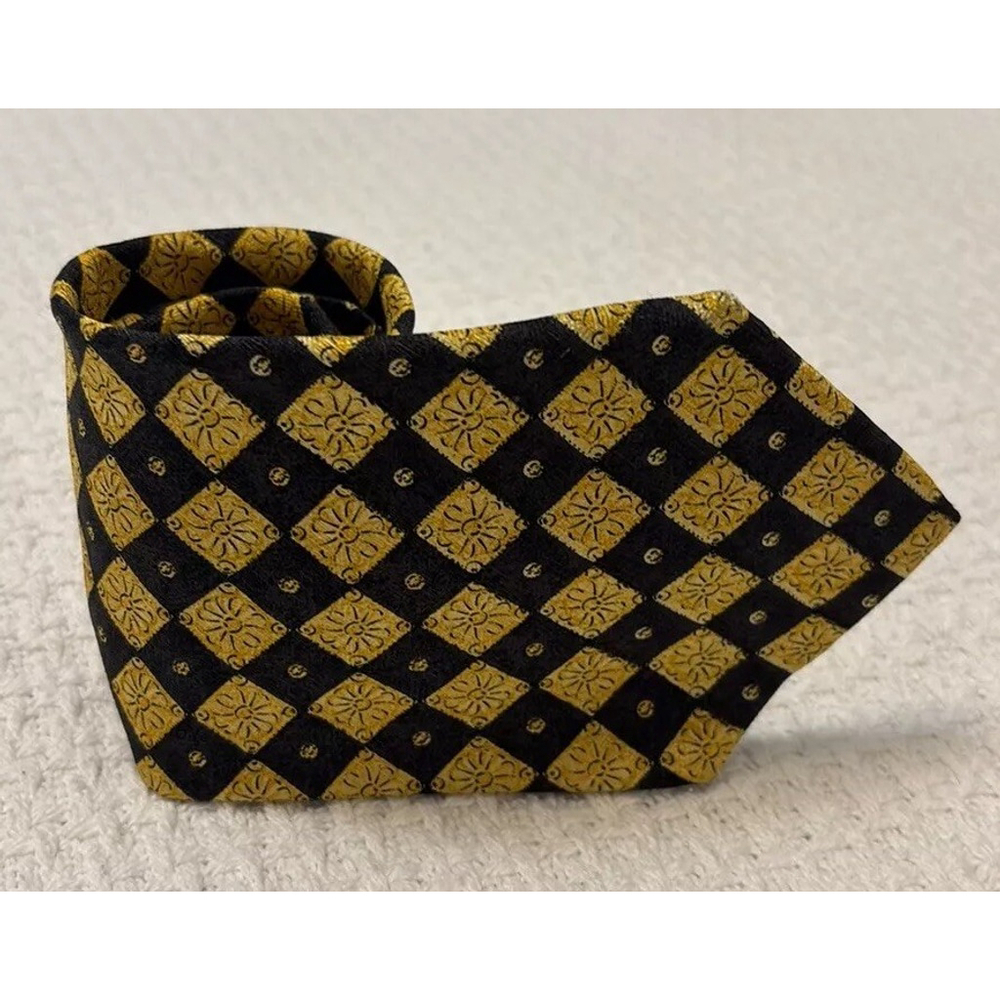 BOSS HUGO BOSS 100% silk neck tie men's neck tie golden yellow black diamonds